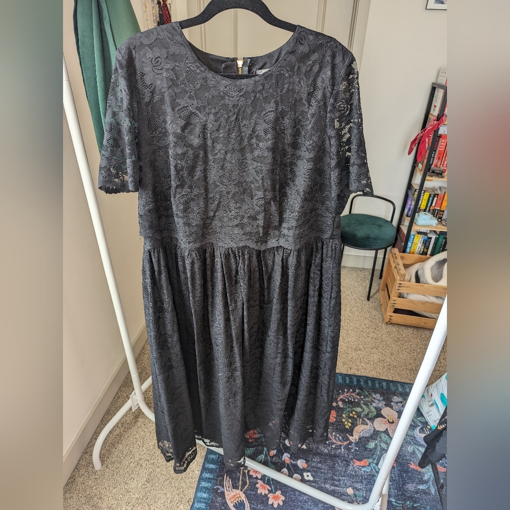 ASOS plus size black lace midi dress, size US 16